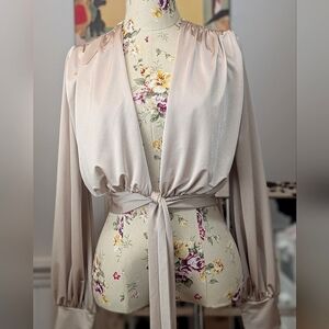 REVAMPED Elegant Cream‎ Tie-Front Blouse